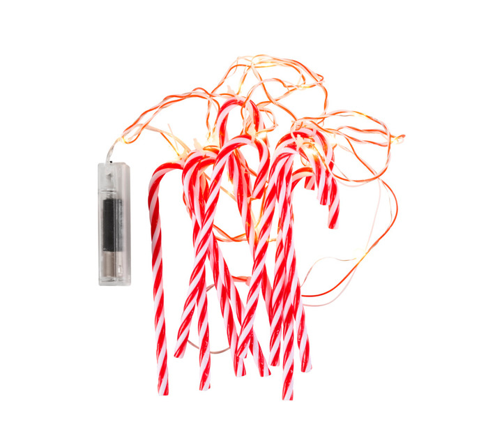 Lyskjede med julestokker med 20 LED og timer 1,9 meter